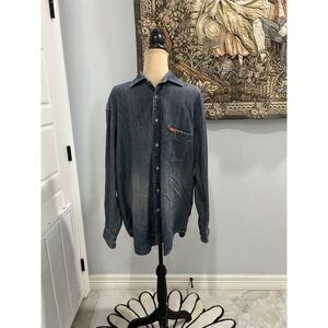 Faconnable Shirt Mens‎ Medium Blue Denim Button Down Long Sleeve Cotton Washed